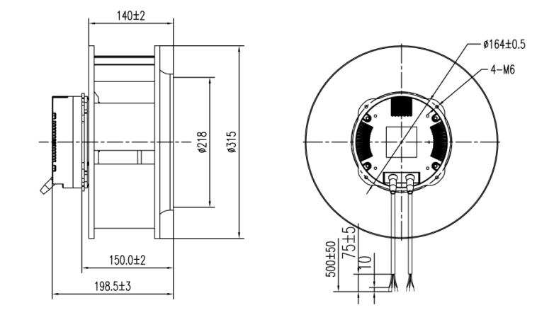 EC后傾式離心風機310mm外形尺寸圖