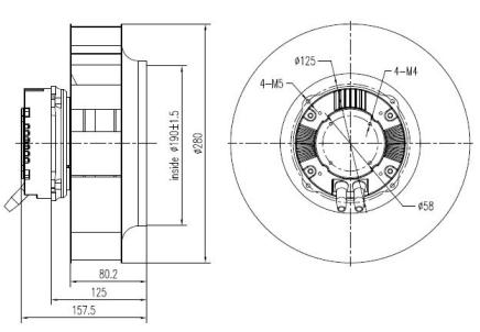 EC無蝸殼離心風機280mm外形尺寸圖