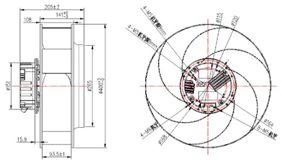 空調離心風機結構尺寸圖