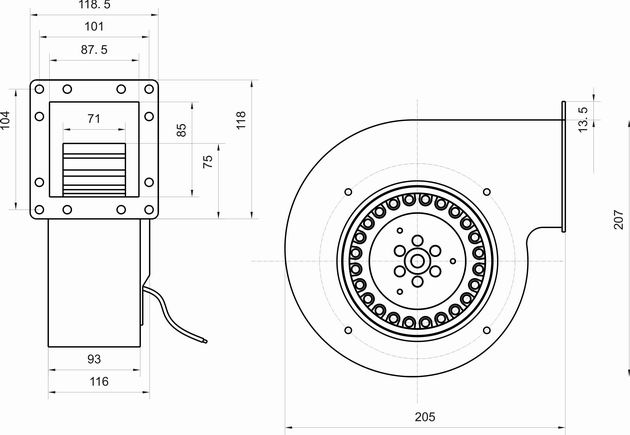 前傾式離心風(fēng)機YWF150技術(shù)圖紙